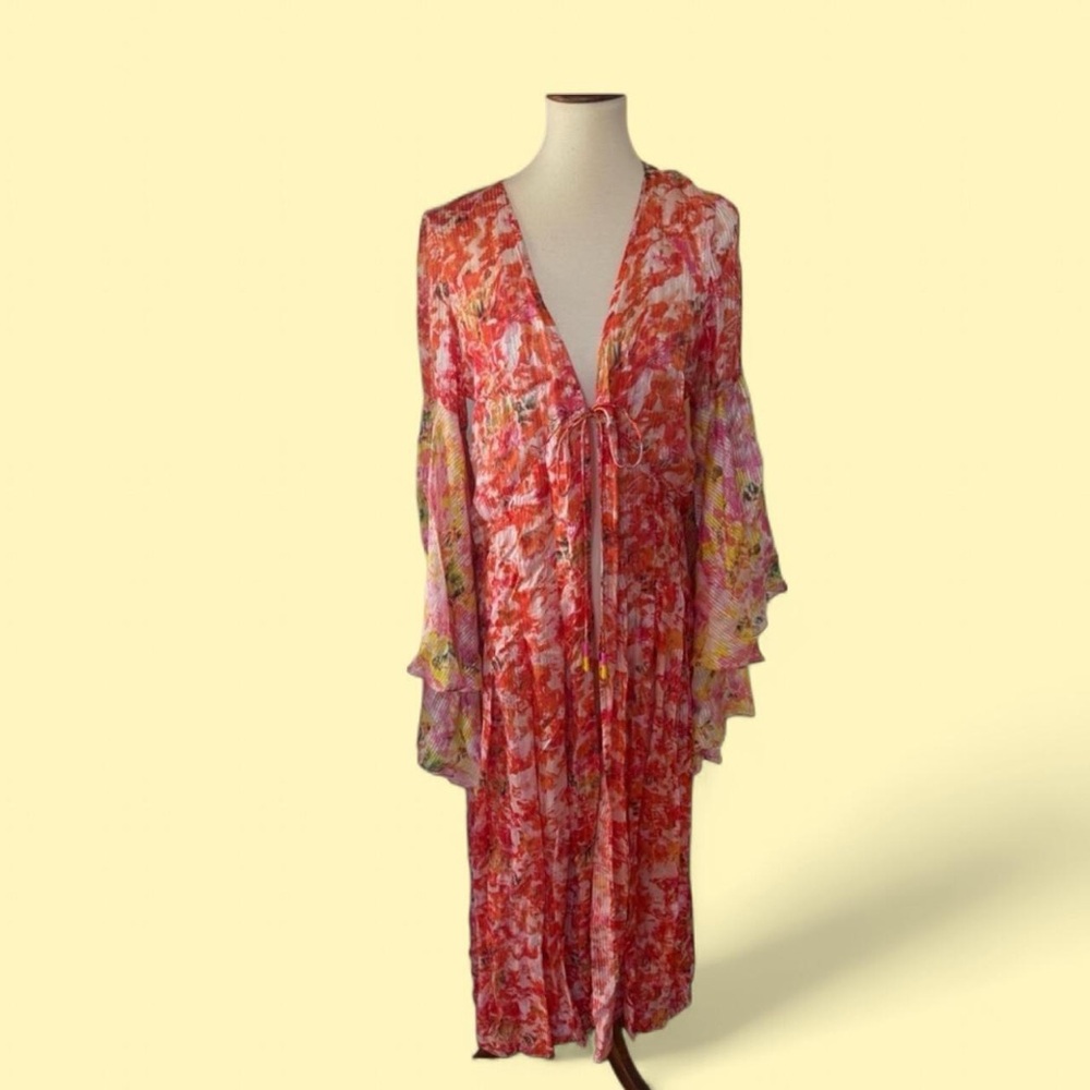 Rococo Sand Nesh Kimono Floral Cape Kaftan maxi swim cover up size large